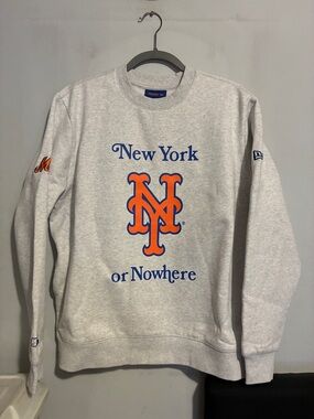 NYON Mets Metropolitan Gray Crewneck Sweatshirt with Orange & Blue NY Logo